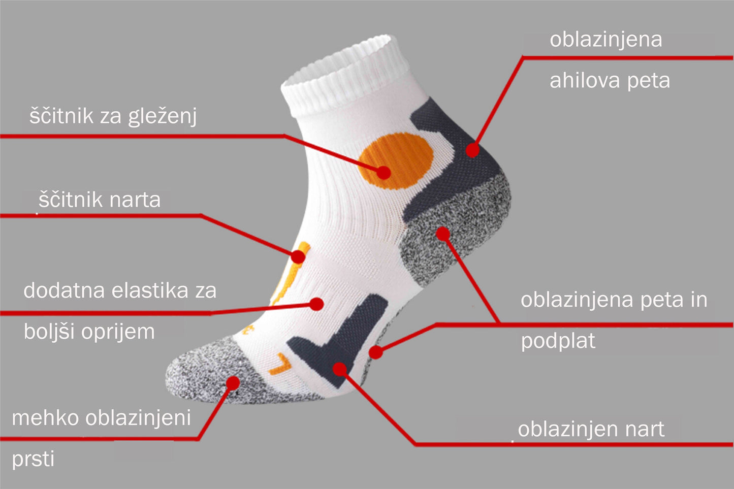 Športne performance tekaške nogavice, bele