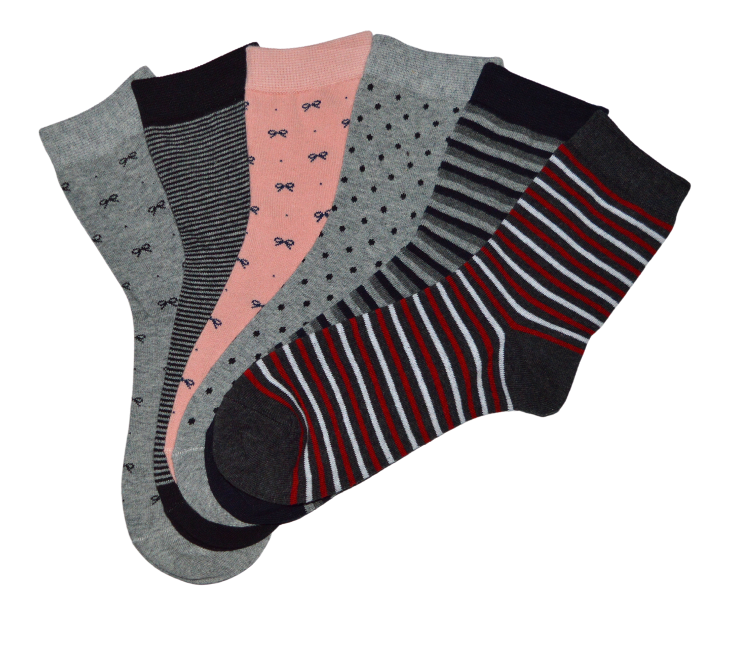 6 párů dámských polovysokých ponožek, mašle, proužky 5675