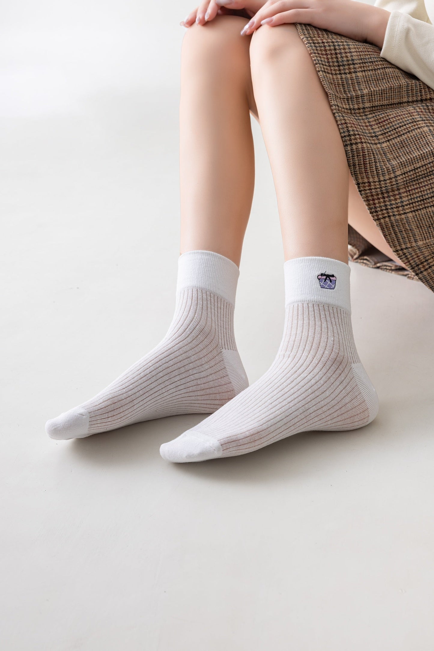 6 párů dámských polovysokých ponožek, antibakteriální a bezešvé, žebrované 5908