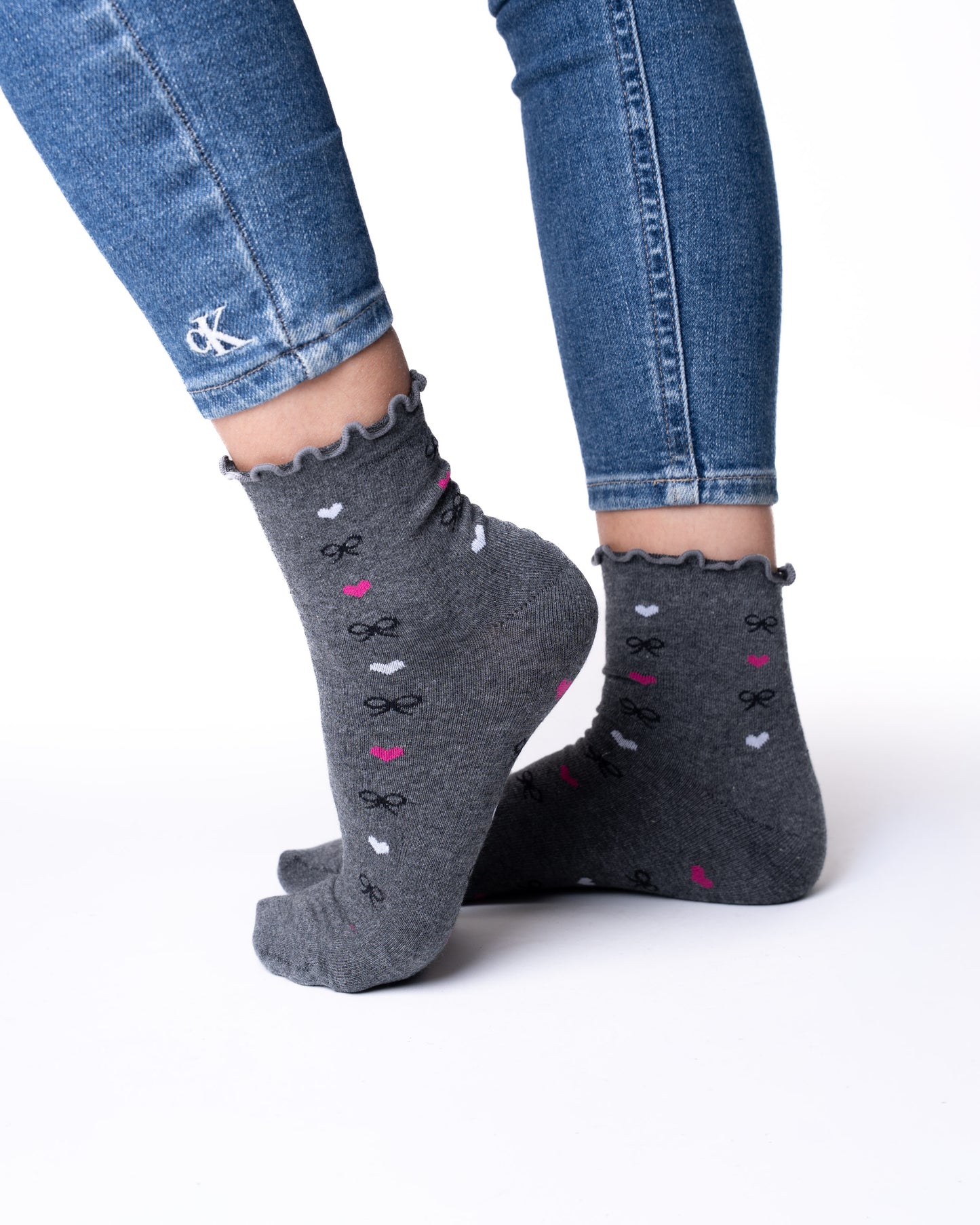 6 párů dámských ponožek bez gumy, středně vysoké s mašličkami 5825