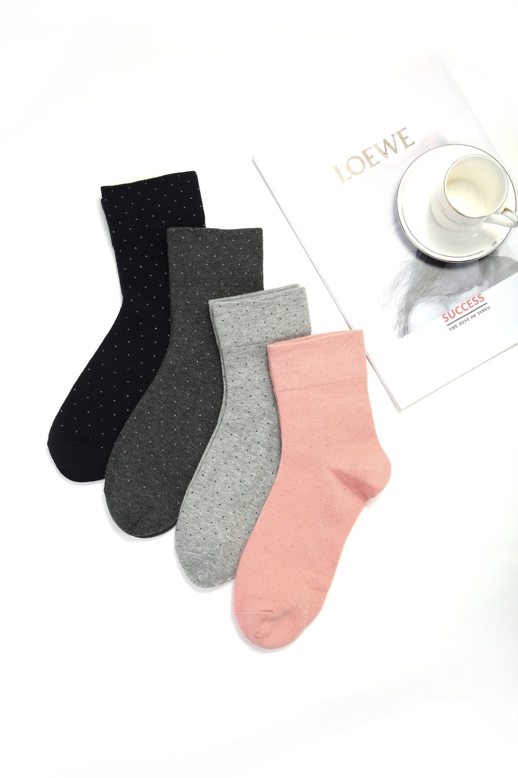 6 párů dámských ponožek bez gumičky s puntíky, 5542