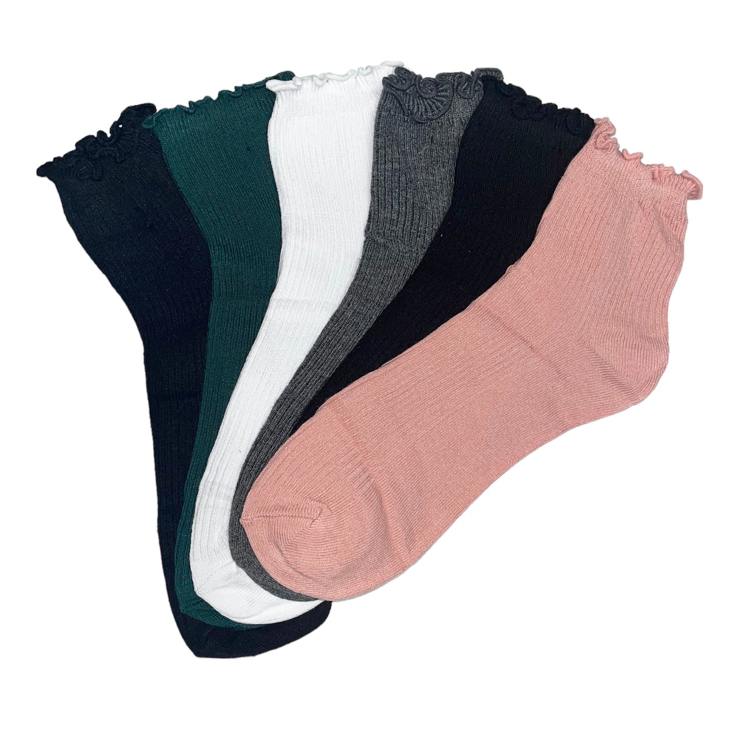 6 párů dámských ponožek, jednobarevné s volánky 5738
