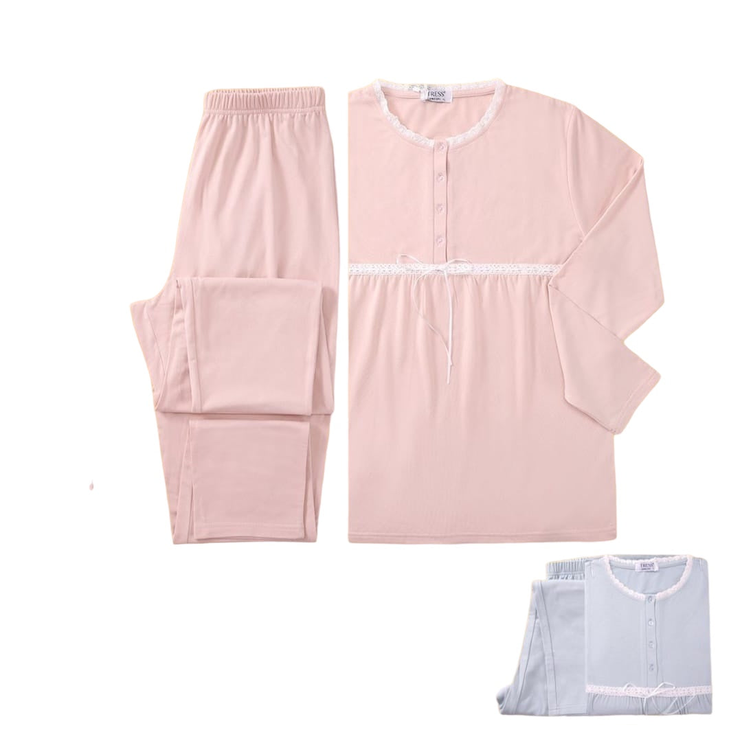 Dámské dlouhé pyžamo Tress, jednobarevná 7204 modrá