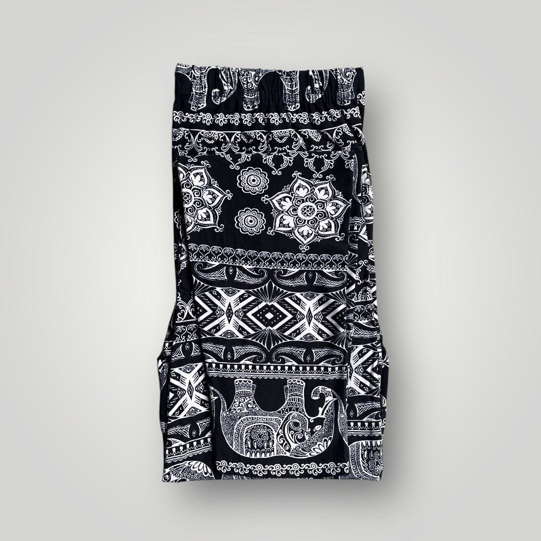 Bavlněné legíny pro větší velikosti 1639, černý orientální vzor