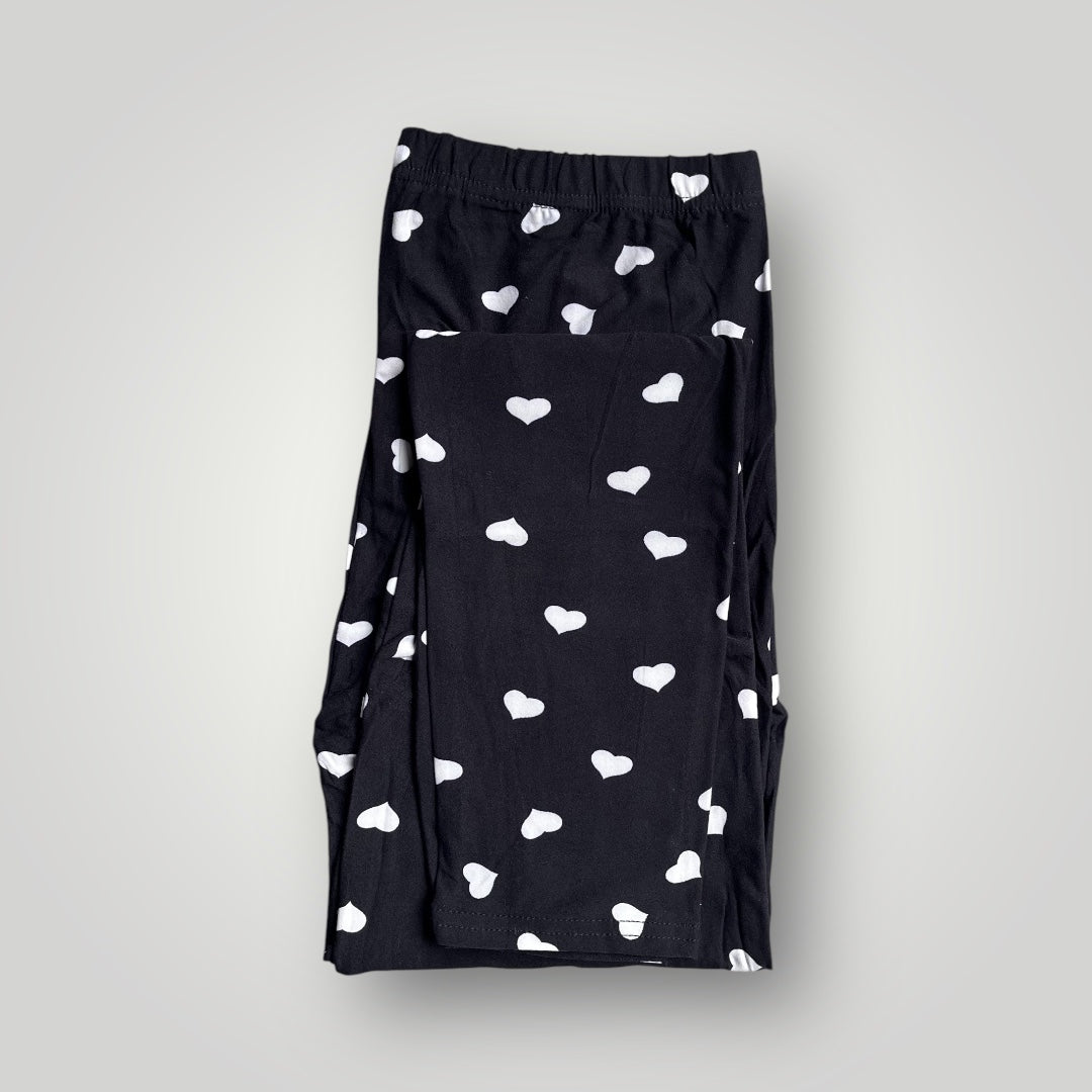 Bavlněné legíny pro větší velikosti 1639, černé s bílými srdíčky