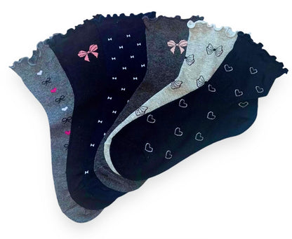 6 párů dámských ponožek bez gumy, středně vysoké s mašličkami 5825