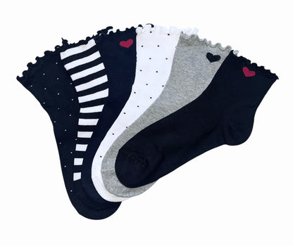 6 párů dámských ponožek bez gumy, středně vysoké srdce 5563 MIX