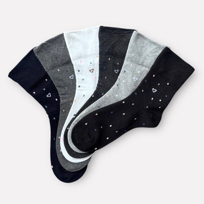 6 párů dámských ponožek bez gumičky, barevné puntíky 5927