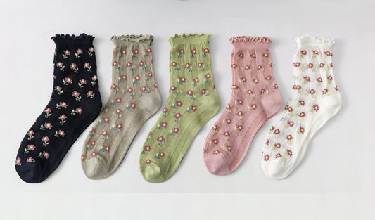 6 parov ženskih visokih nogavic, rožice 5974 - TANKE