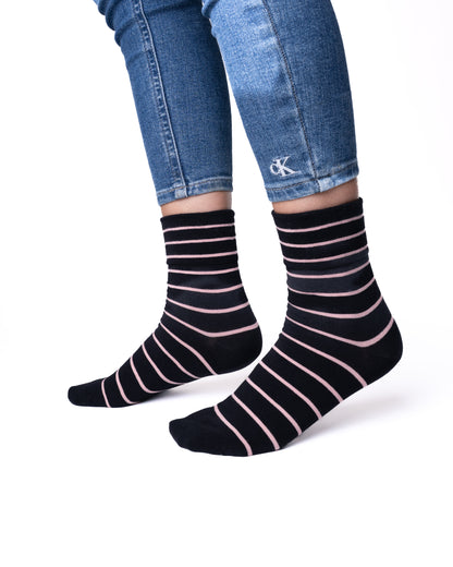 6 párů dámských antibakteriálních ponožek bez gumy a bez švů, pruhované 5838 THINNER