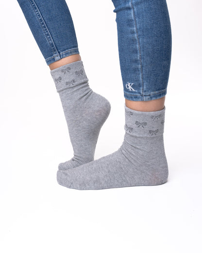 6 párů dámských ponožek bez gumičky, jednobarevné / mašličkové top 5711