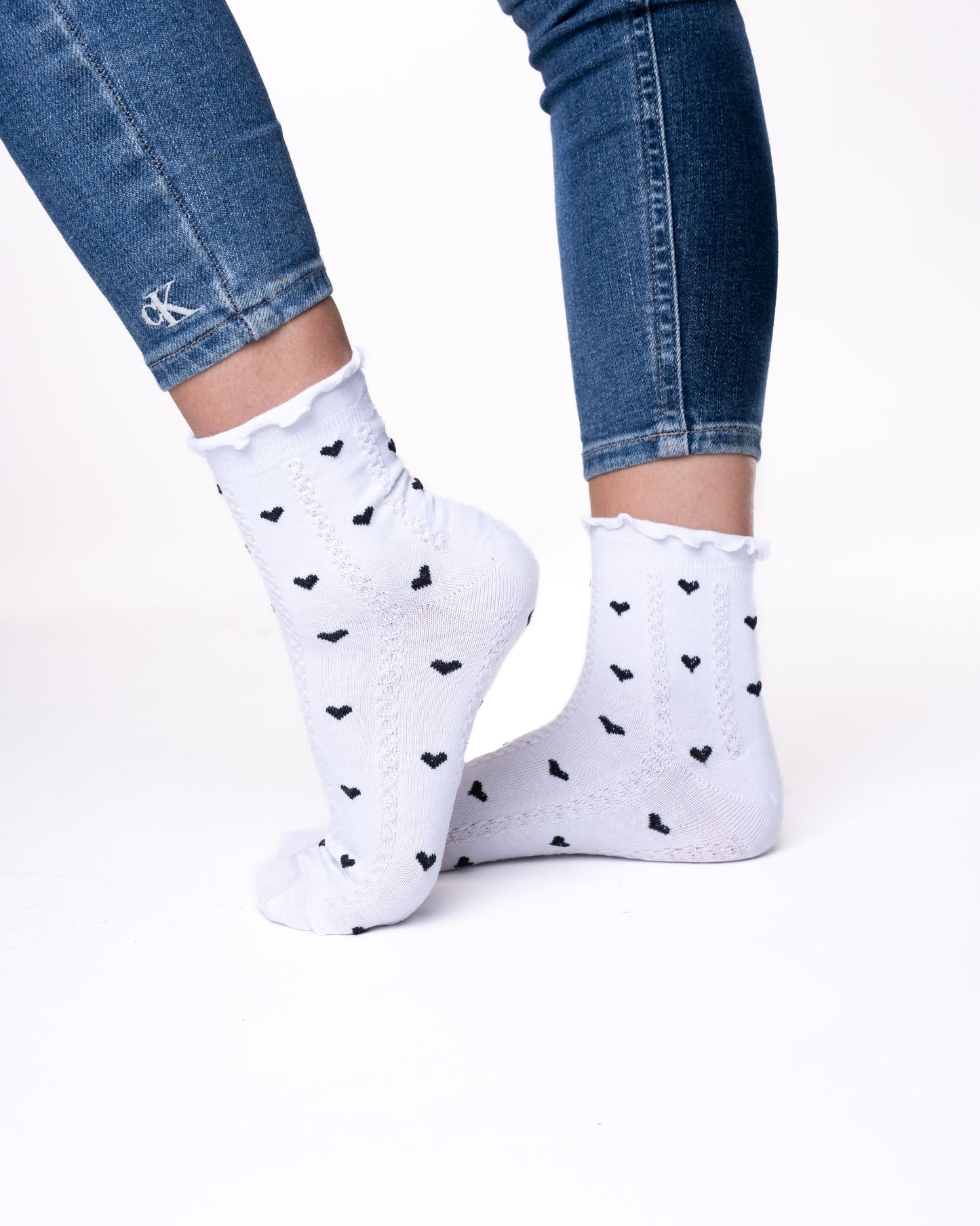 6 párů dámských ponožek bez gumy, středně vysoké 5824 mini srdce