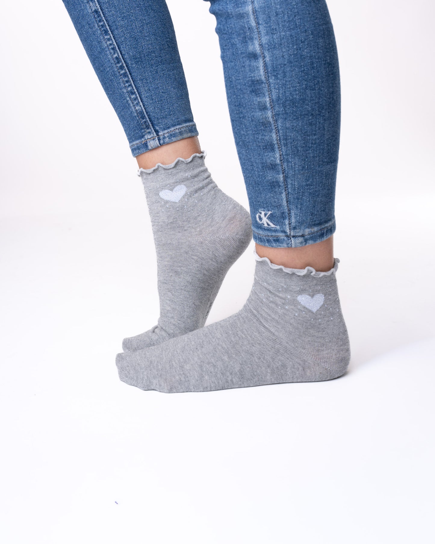 6 párů dámských ponožek bez gumy, středně vysoké 5827 stříbrné srdce