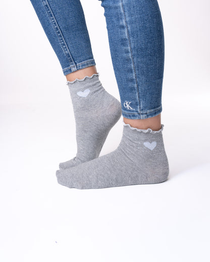 6 párů dámských ponožek bez gumy, středně vysoké 5827 stříbrné srdce