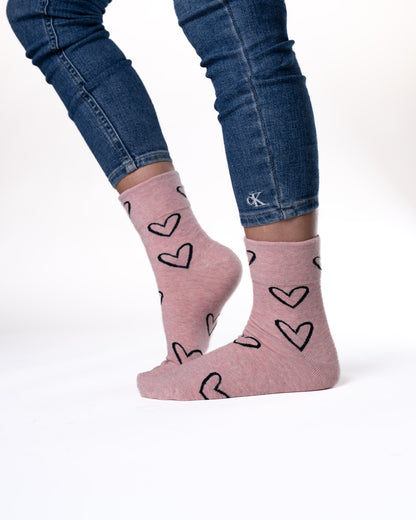 6 párů dámských ponožek bez gumičky, velká srdíčka 5929