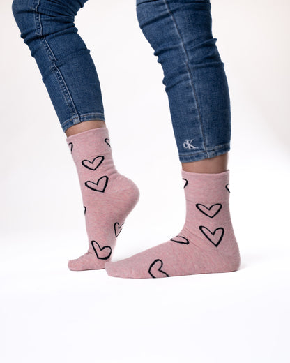 6 párů dámských ponožek bez gumičky, velká srdíčka 5929
