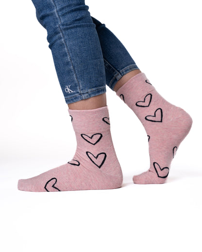 6 párů dámských ponožek bez gumičky, velká srdíčka 5929