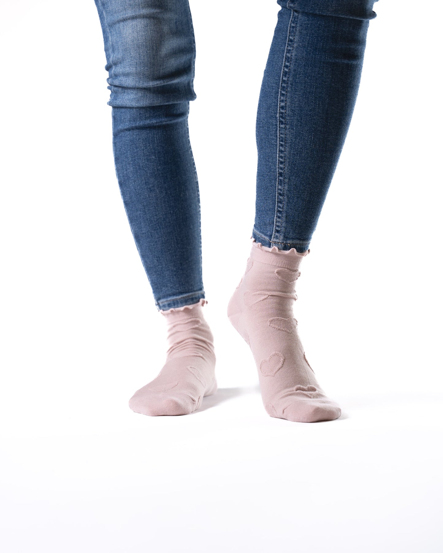 6 párů dámských polovysokých ponožek bez gumičky, reliéfní srdíčko 5947