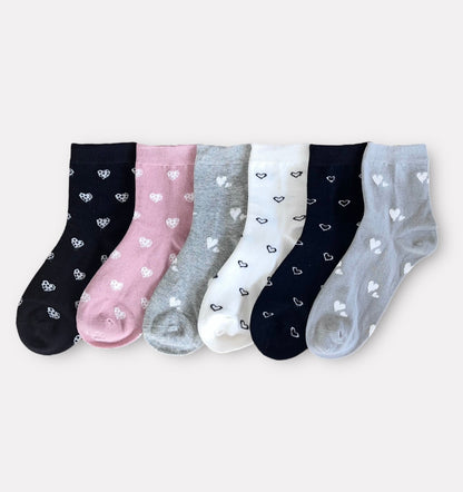 6 párů dámských polovičních ponožek, srdce 5882