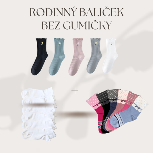Rodinný balíček ponožek bez gumičky