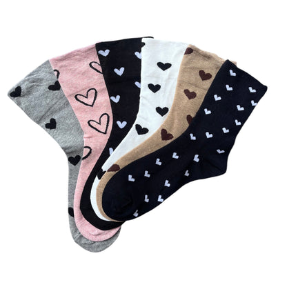6 párů dámských ponožek bez gumičky, velká srdíčka 5929