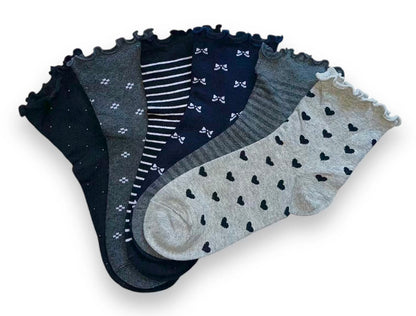 6 párů dámských ponožek bez gumy, středně vysoké se vzory 5802