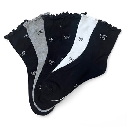 6 párů dámských ponožek bez gumičky z bambusu, mini mašle 5948