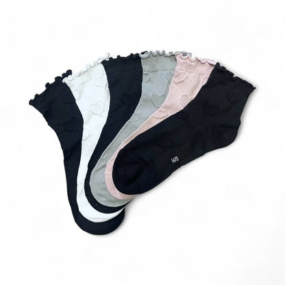 6 párů dámských polovysokých ponožek bez gumičky, reliéfní srdíčko 5947