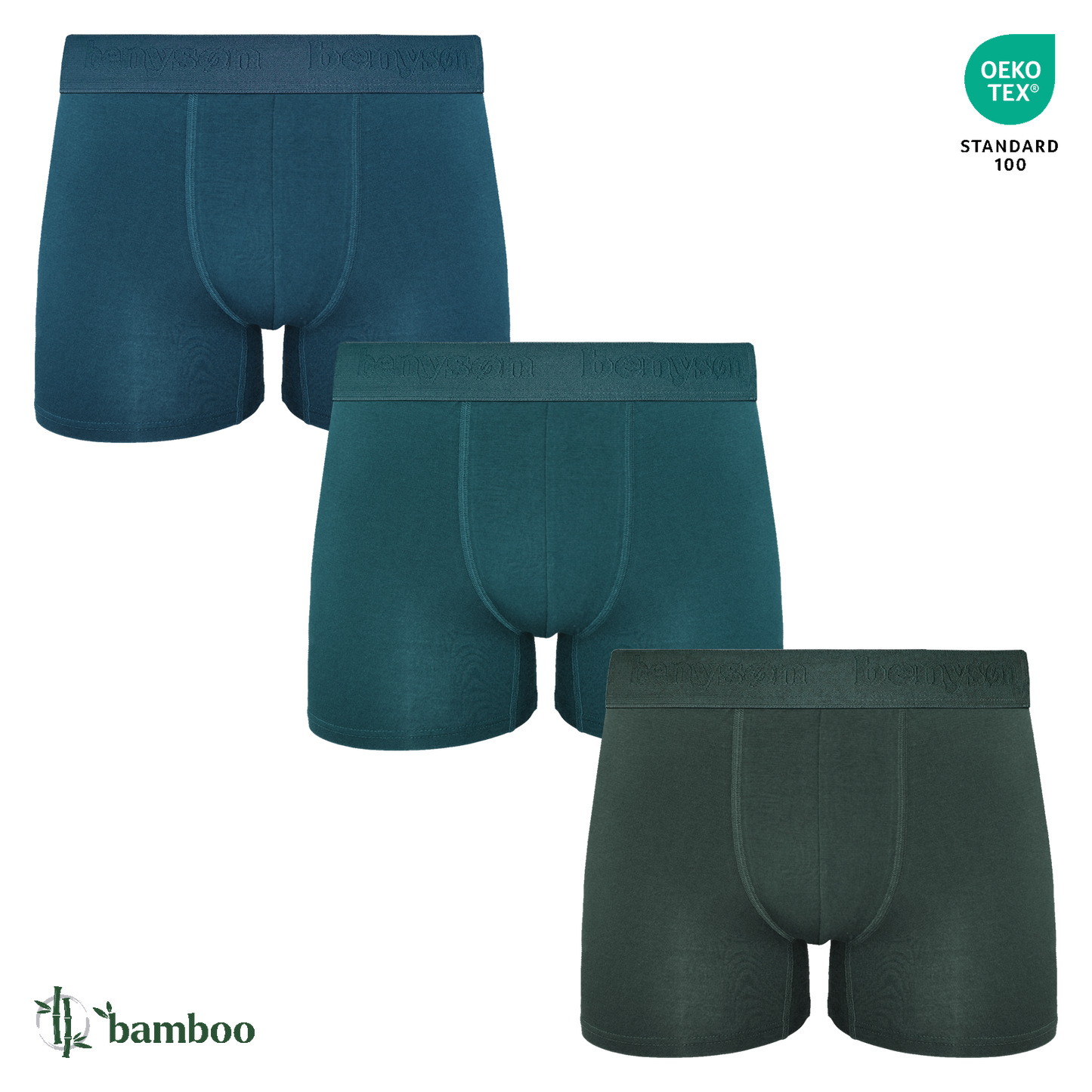 3x pánské bambusové boxerky, Benyson 7019, petrolejově modrá